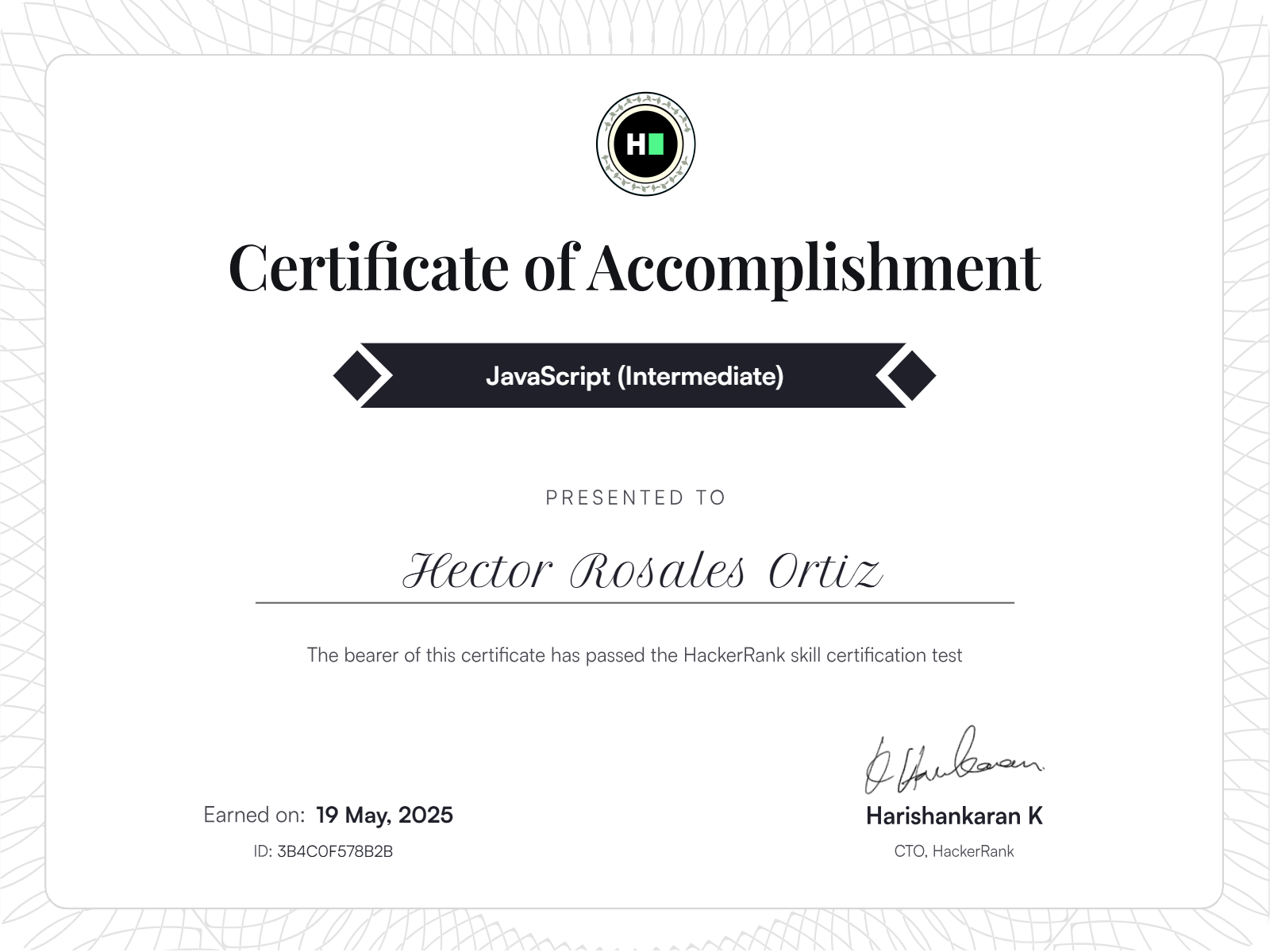 JavaScript (Intermediate) certificate