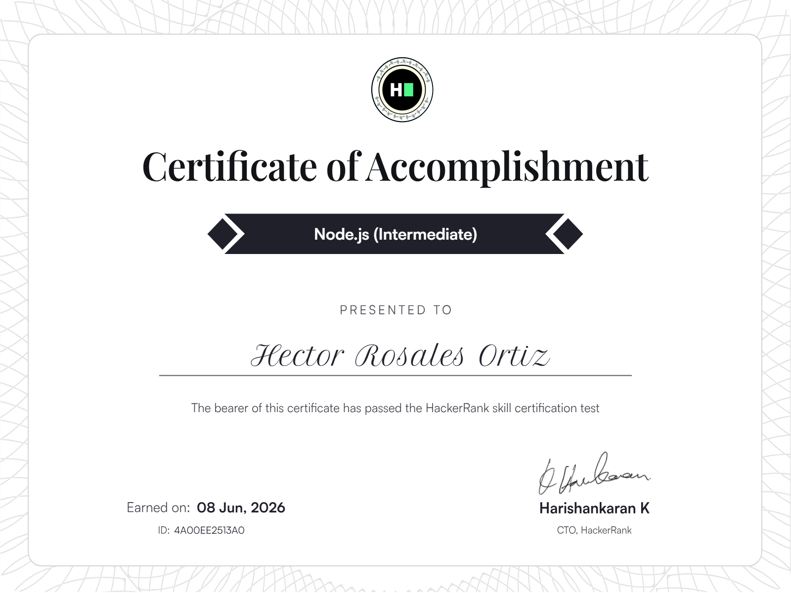Node.js (Intermediate) certificate