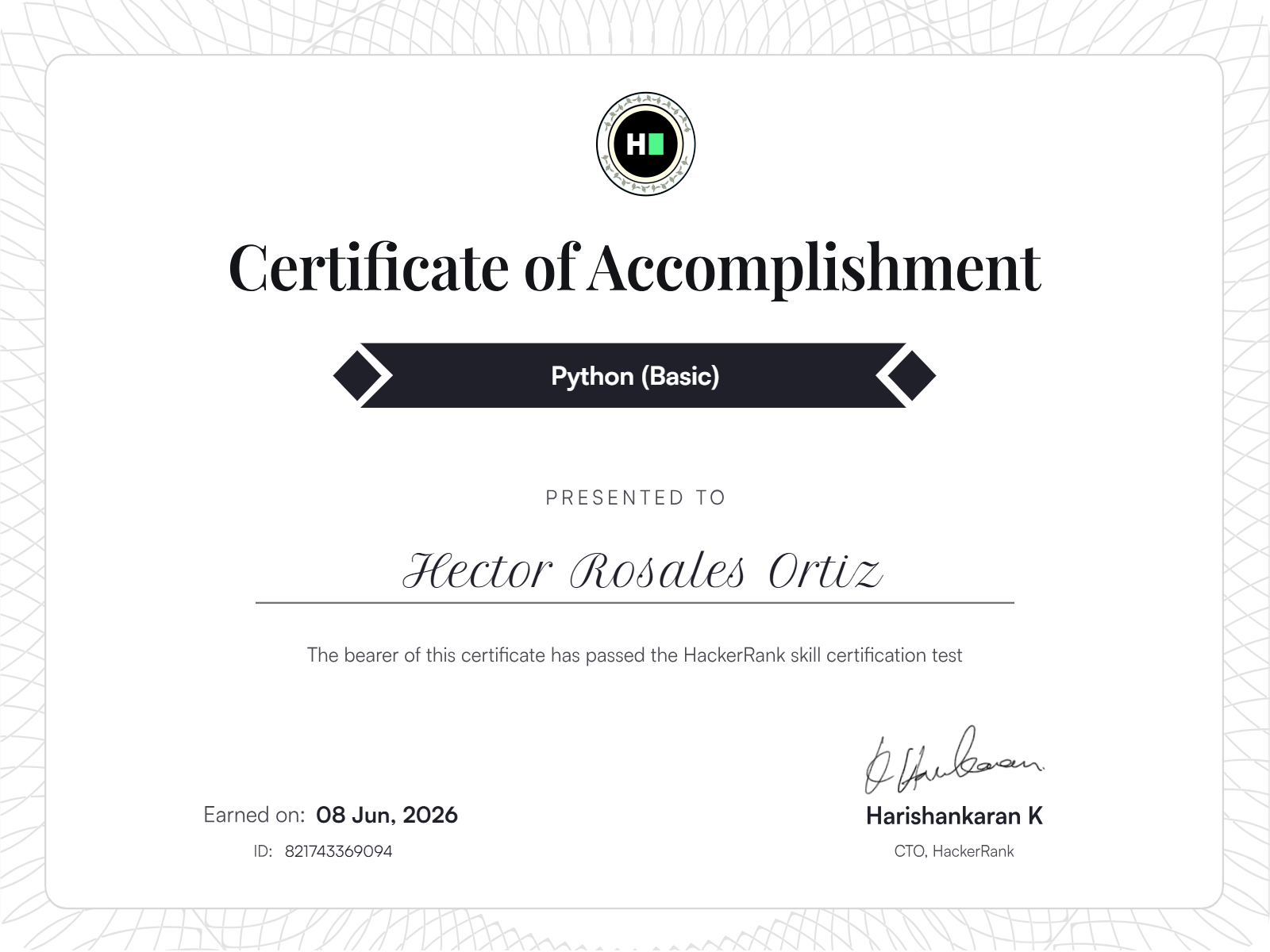 Python (Basic) certificate