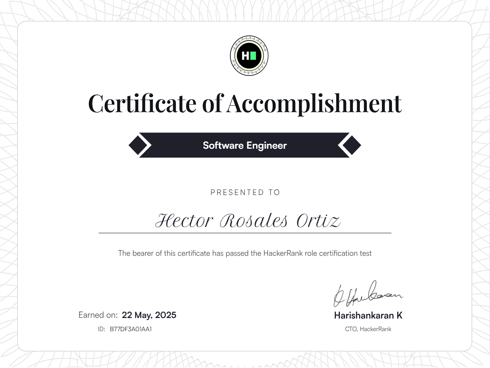 Software Engineer certificate
